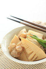 Japanese spring food, bamboo shoots and chicken simmered