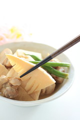 Japanese spring food, bamboo shoots and chicken simmered
