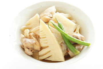 Japanese spring food, bamboo shoots and chicken simmered