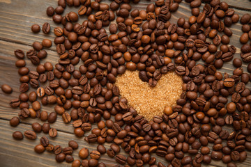 Coffee beans around the heart