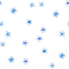 Blue pastel flowers on a white background. Seamless pattern. Watercolor illustration