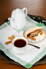 Apple strudel with tea