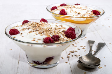 traditional scottish dessert, cranachan with raspberry