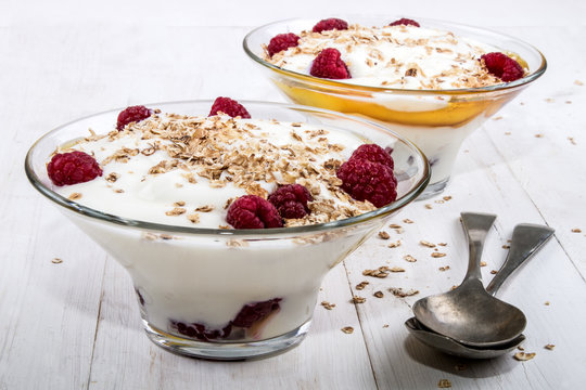 Traditional Scottish Dessert, Cranachan With Raspberry