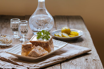 Jellied meat on the white plate