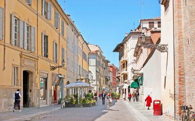 The tourist street in Parma - obrazy, fototapety, plakaty