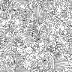 Doodle black and white abstract hand drawn background. Wavy zentangle style seamless pattern.