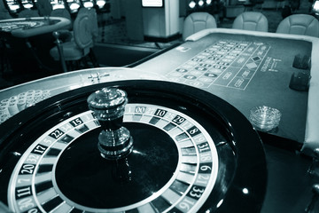 Roulette wheel in casino