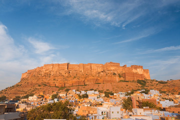 Mehrangarh Fort and Blue City of Jodhpur View at Morning in India