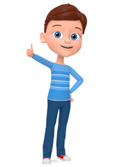 The boy showing thumb up. 3d render illustrations.