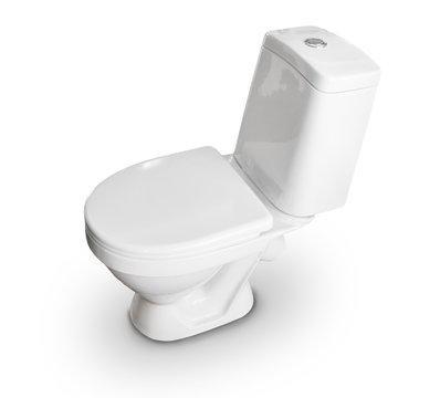 White toilet bowl close-up on a white background.