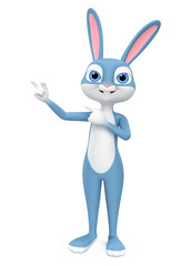 Happy Easter Bunny on a white background pointing two fingers. 3D rendered Illustration.