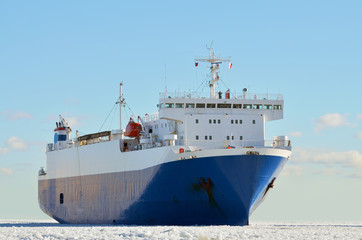 Tanker sails on the sea.