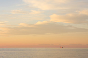 Seascape with a cargo ship - Trieste Bay, view of Italy from Slovenia - 140068256
