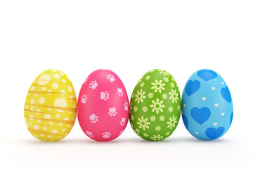 Three Easter eggs on a white background. 3d render illustration.