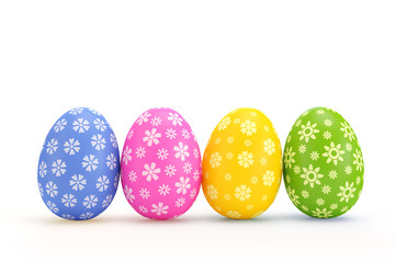 3d render illustration.Three Easter eggs on a white background.