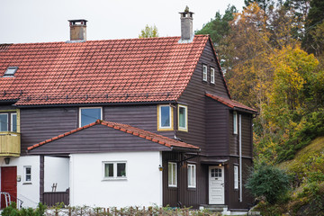 Wooden cottage in the countryside.
