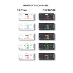 Dropper e-liquid label for brand identity of e-juice vapor product