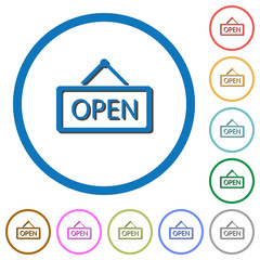 Open sign icons with shadows and outlines
