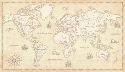 Fototapeta na wymiar Vintage Illustrated World Map