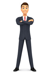 3d render illustration. Character businessman isolated on a white background. The man crossed his arms.