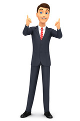 3d render illustration. Character businessman on a white background . Man with two thumbs up.