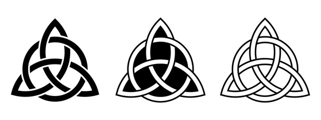 Vector set of three Celtic trinity knots isolated on a white background.