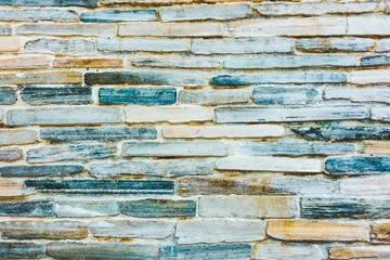 Crédence de cuisine en verre imprimé Pierres Texture de mur en pierre avec la teinte bleue et orange