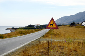 Greece, Samothrace Island, warning sign for goats