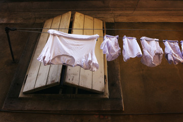 Lingerie is dried outdoors - Slovenia, Isola - 140072240