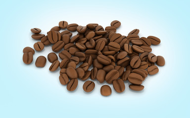 coffee beans without shadow on blue background 3d