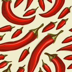Seamless hand drawn background with red chili peppers - 140073283