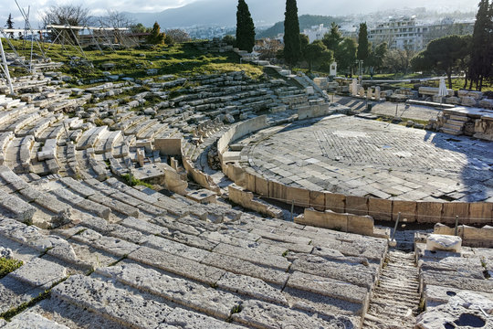 Remains of the Theatre of Dionysus in Acropolis of Athens, Attica, Greece