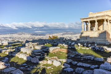 The Porch of the Caryatids in The Erechtheion an ancient Greek temple on the north side of the...