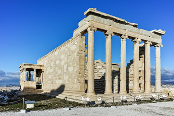 The Erechtheion an ancient Greek temple on the north side of the Acropolis of Athens, Attica, Greece