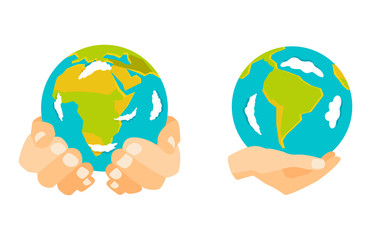 Globe earth in hand icon vector illustration.