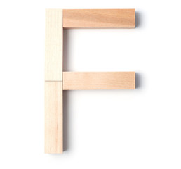 Alphabetic letter F, from wooden blocks