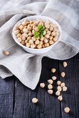 Chickpeas in bowl with parsley
