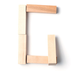 Alphabetic letter G, from wooden blocks