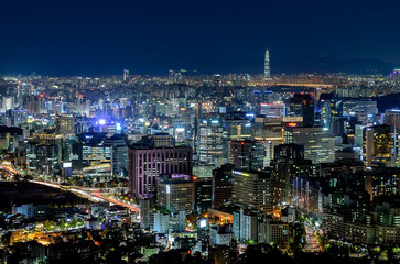 Naklejka premium Korea,Seoul city skyline at night
