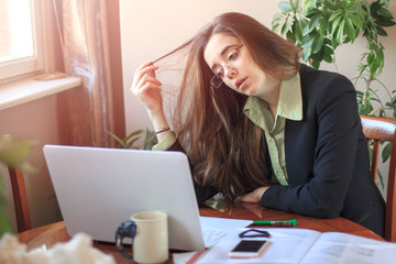 Tired business woman bored with her job