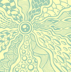 Zen-tangle or Zen-doodle abstract texture background   in yellow pastel blue