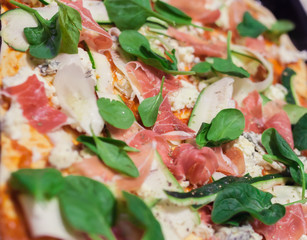 Spinach With Meat And Zucchini On Pizza
