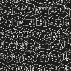 Seamless hand drawn vector pattern with homes for textile, ceramics, fabric, print, cards, wrapping