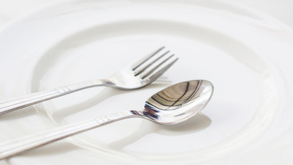 spoon and fork on a white plate.