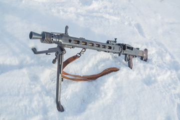 close-up, German machine gun winter.