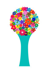 Floral mosaic bouquet in blue vase, isolated vector