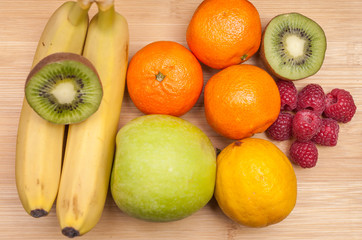 Various Fruits On Wooden Table