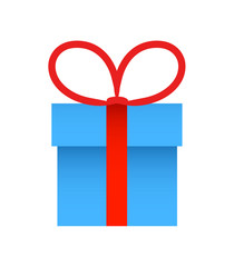 Blue Gift Box With Red Ribbon Bow. Vector Illustration