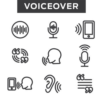Voiceover or Voice Command Icon with Sound Wave Images